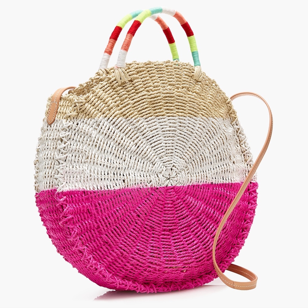 J.Crew Summer Neon White Pink Straw Color Block Crossbody Purse Shoulder Bag - Picture 1 of 15
